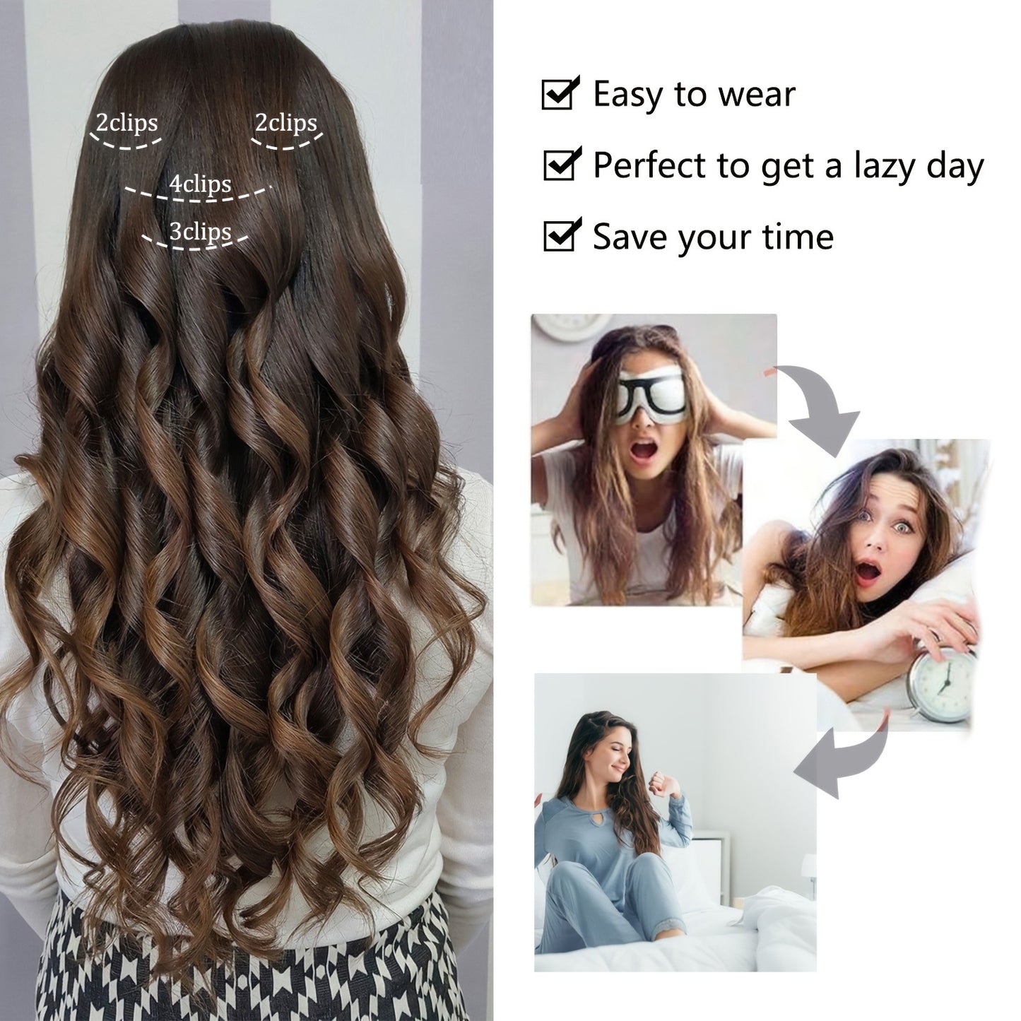 Women's Synthetic Hair Extension 4-Piece Set Long Curly Retro Wig Piece