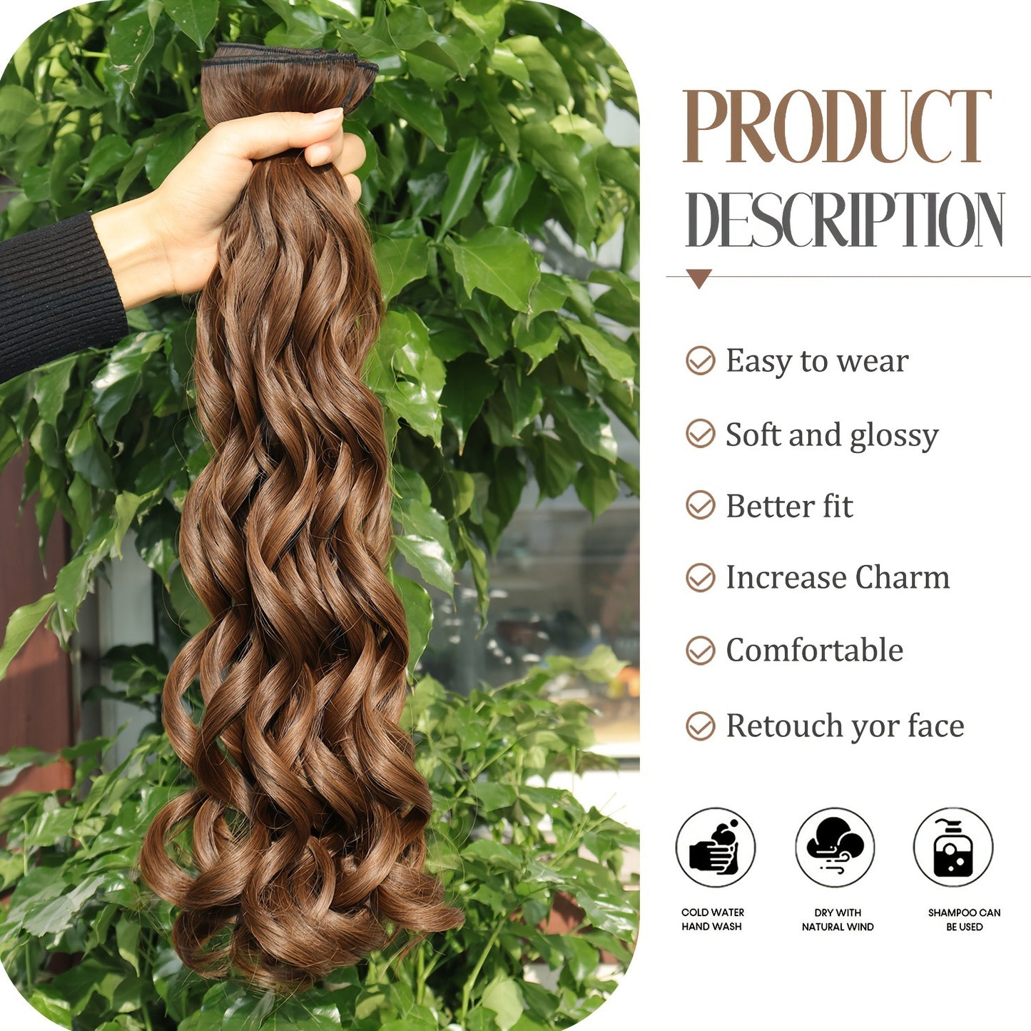 Women's Synthetic Hair Extension 4-Piece Set Long Curly Retro Wig Piece