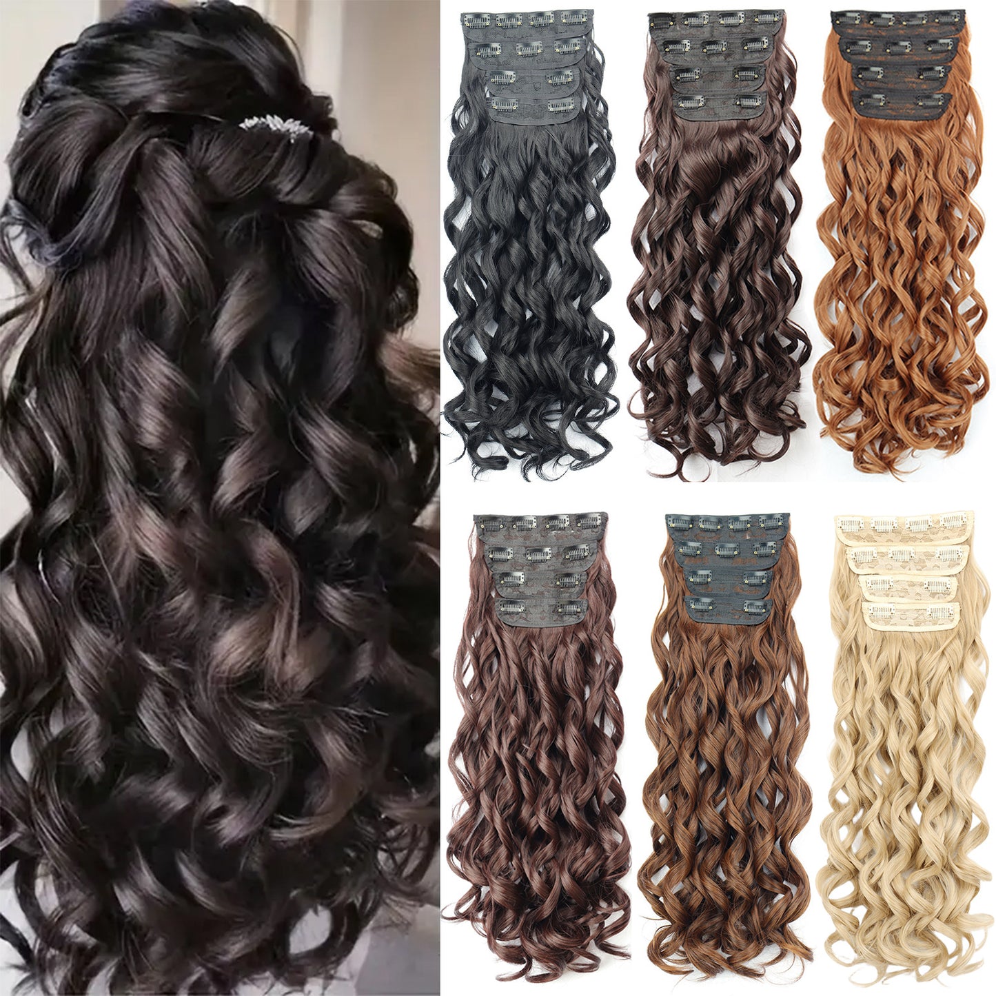 Women's Synthetic Hair Extension 4-Piece Set Long Curly Retro Wig Piece